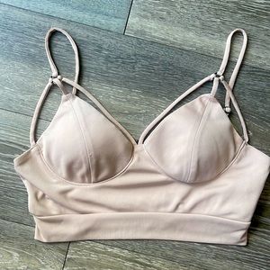 FOREVER21 cream/tan multi strap crop top bra with built in inserts